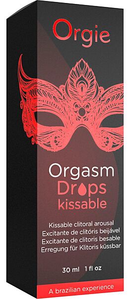 Az Orgie Orgasm Drops Kissable cseppentős üvegpalackja, 30 ml
