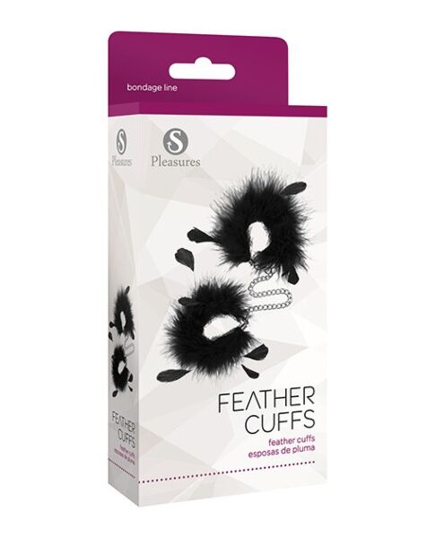 S Pleasures Feather Cuffs bilincs, két tollas bilincs lánccal összekötve