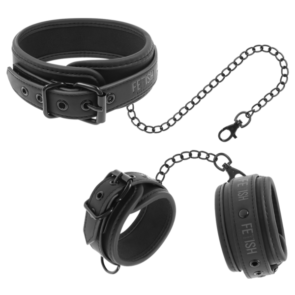 Fetish Submissive bilincs- és nyakörvszett rögzítőrúddal és láncokkal