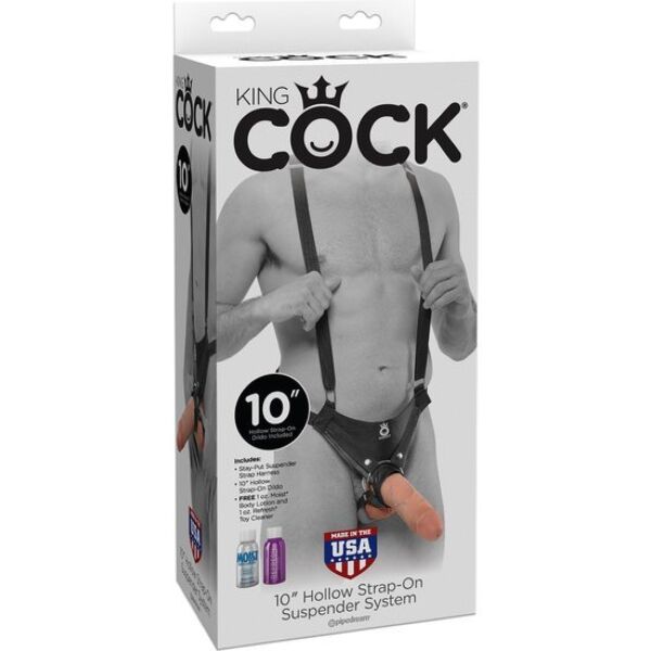 King Cock Hollow 25 cm-es üreges strap-on hám nejlon pántokkal és testszínű dildóval