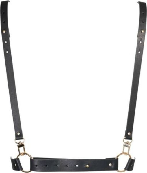 Bijoux Indiscrets Maze X Harness testhám fekete színben, mellkaspánttal és X alakban keresztezett vállpántokkal