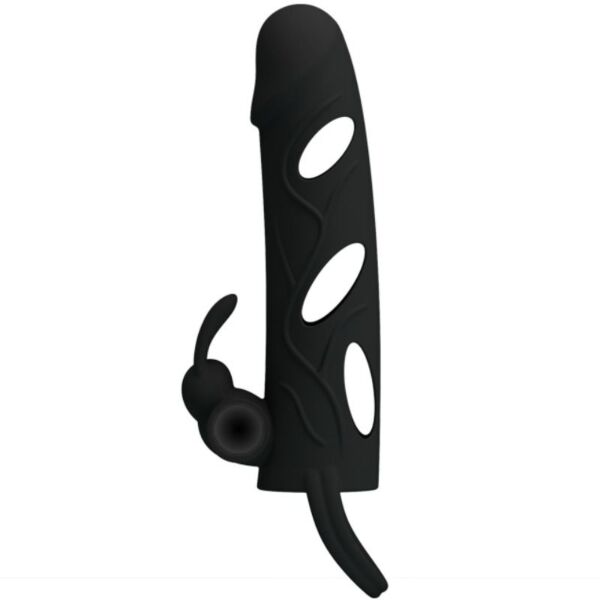 Fekete szilikon péniszhüvely, Pretty Love Male 14 cm, vibrációval