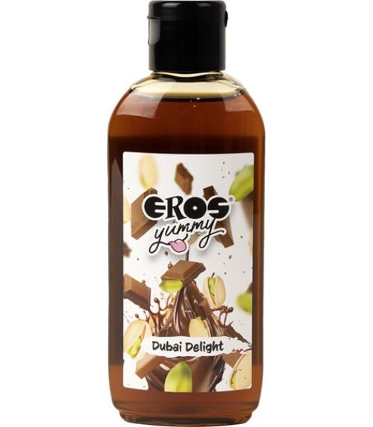 Az Eros Yummy Dubai Delight síkosító 100 ml-es flakonja, csokoládé-pisztácia ízben