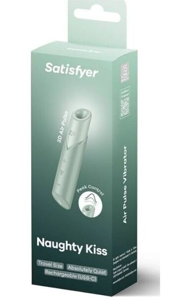 Satisfyer Naughty Kiss léghullámos csiklóizgató mentaszínben, rúzs formában