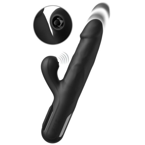 Fekete Pipedream Sonix Silicone Thruster rabbit vibrátor texturált testtel és nyelvekkel ellátott csiklóizgató karral