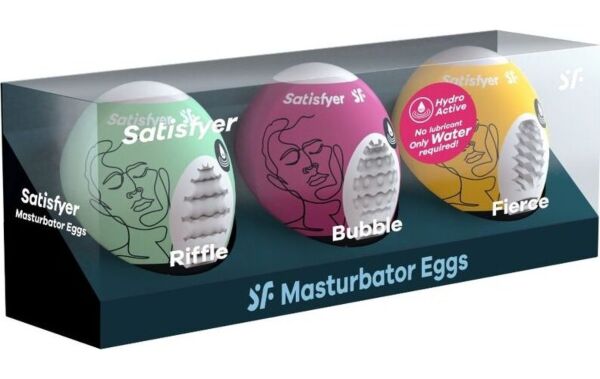 Három Satisfyer Eggs Riffle, Bubble & Fierce maszturbátor tojás