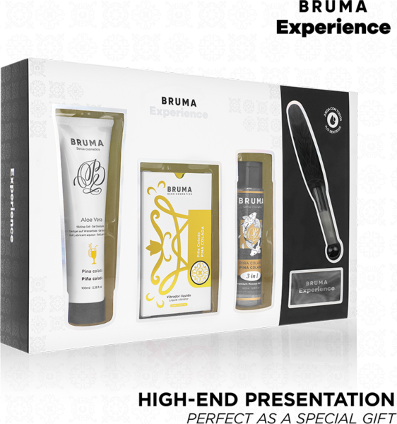 Bruma Xperience Sweet Temptation erotikus készlet folyékony vibrátorral, síkosítóval, olajjal, tollal és szemkötővel