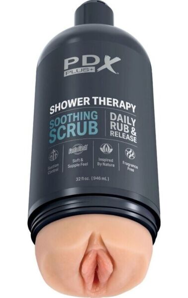 PDX Plus Shower Therapy Soothing Scrub maszturbátor samponosüveg formában