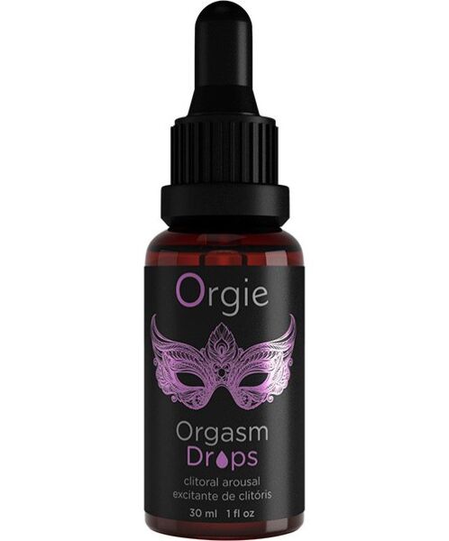 Az Orgie Orgasm Drops flakonja, 30 ml-es intim gél csiklóra