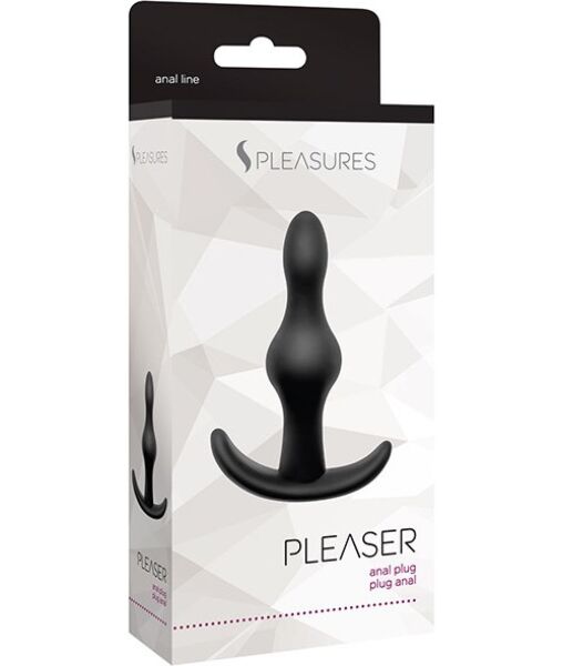 Fekete S Pleasures Pleaser análdugó két fokozatosan vastagodó gömbbel és biztonsági talppal