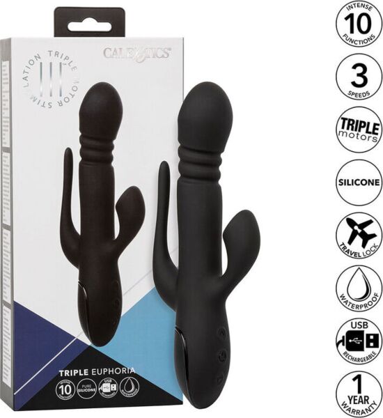 CalExotics Triple Euphoria rabbit vibrátor szárral, szívóhatású csiklóizgatóval és farokrésszel