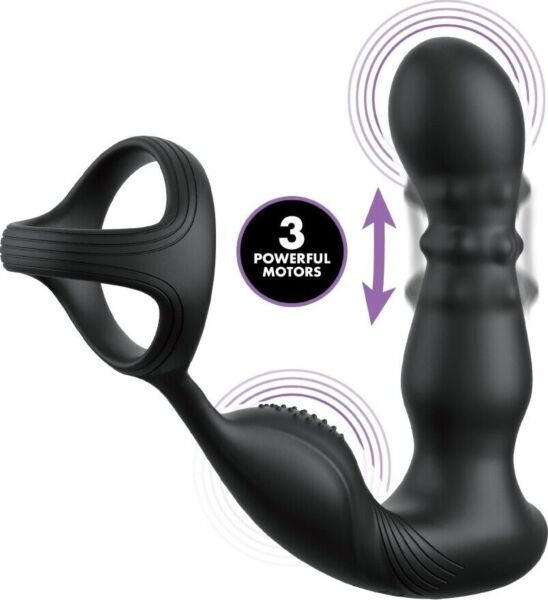 Fekete Fantasy Elite Ass-Gasm Taint-alizer anális vibrátor forgó golyókkal a gáttájék stimulálására