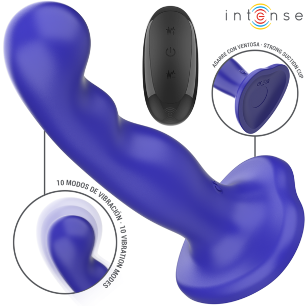 Kék Intense Shorty vibrátor mélyedésekből álló domborzattal és tapadókoronggal az alján