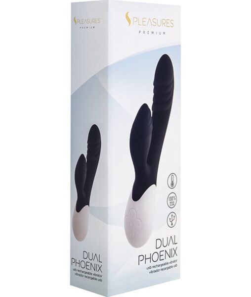Fekete S Pleasures Dual Phoenix rabbit vibrátor csiklóizgató karral