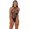 Bodystocking Lace Floral & Net provokatív háttal