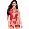 Leg Avenue Csipkés Nyitott Bodysuit Harisnyatartó Készlettel