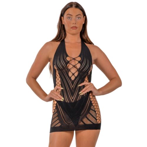 Lingerie Lace Halter Neck Dress korszettszerű részletekkel