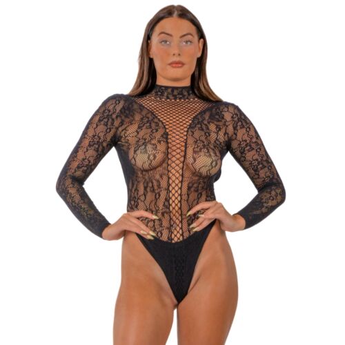 Férfiing LACE High Neck Bodysuit provokatív részletekkel