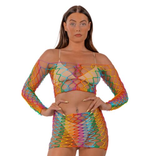 Szexi Fehérnemű Lace Rainbow Crop Top és Szoknya