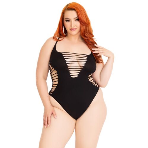 Teddy Leg Avenue Shredded Thong Bodysuit Plus Size