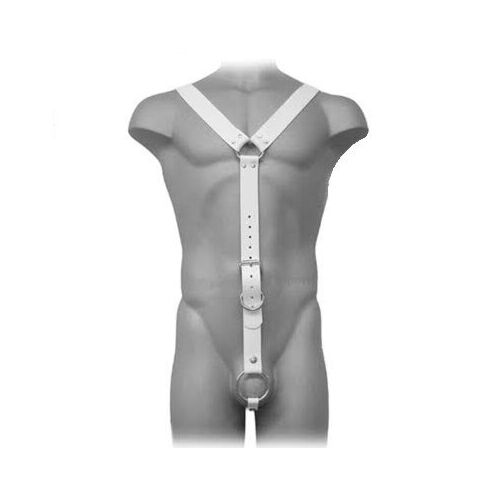 BDSM harnes LEATHER BODY teljesen állítható fémgyűrűvel