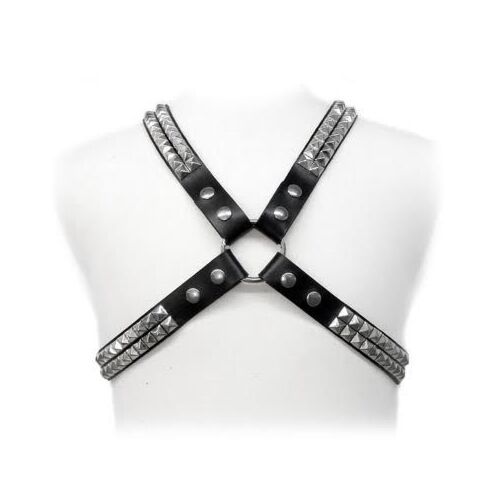 Testőrnyak LEATHER BODY PYRAMID STUD HARNESS