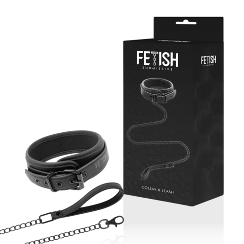 BDSM nyaklánc FETISH SUBMISSIVE vegán bőr és fém lánccal
