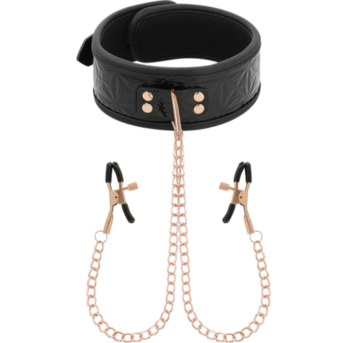 Bondage Nyakörv BEGME BLACK EDITION Mellbimbó Csipeszekkel
