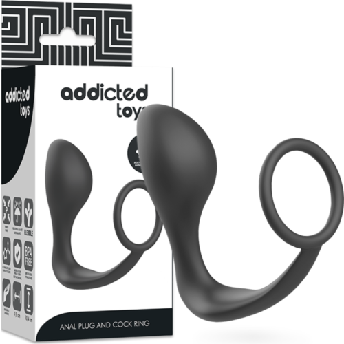 BDSM Anal Plug ADDICTED TOYS - Fekete szilikon gyűrűvel