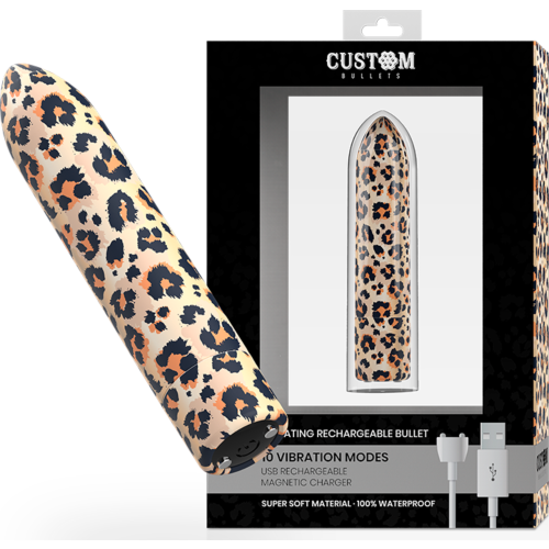 Vibrátor Custom Bullets Leopard Magnetic 10 intenzitással