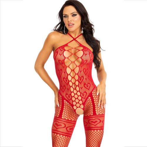 Bodystocking LEG AVENUE BODYSTOCKINGS piros szív mintás