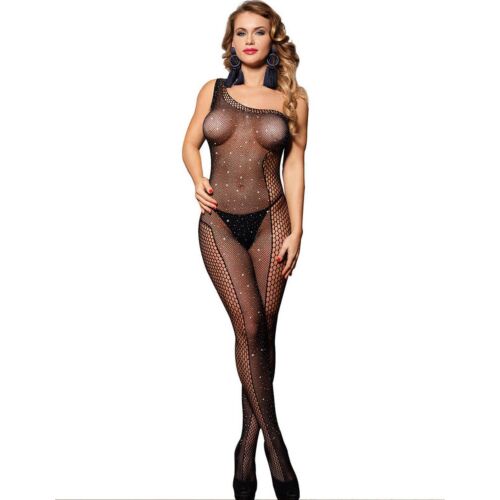 Bodystocking SUBBLIME - 952037 Egyvállas hálós bodystocking gyémántokkal