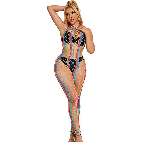 Bodystocking SUBBLIME RAINBOW MESH Halter nyakú