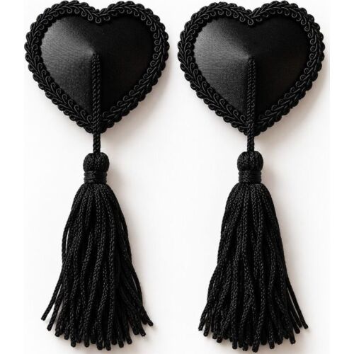 CHILIROSE ACCESORIES CR 4897 fekete, szív alakú mellbimbótakaró rojtos díszítéssel