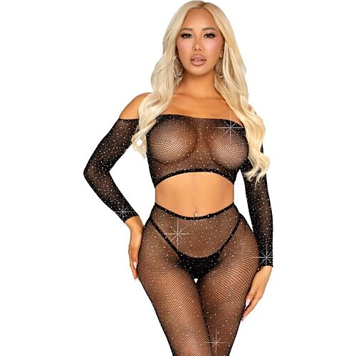 Crop top és harisnyanadrág LEG AVENUE csillogó strasszokkal