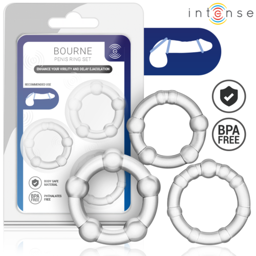 INTENSE FOR HIM Péniszgyűrűkészlet 3 db-os ergonomikus dizájnnal