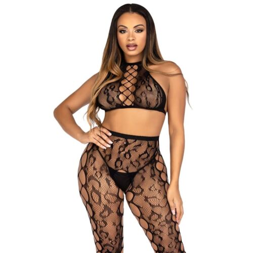 Crop Top és Crotchless Harisnya LEG AVENUE