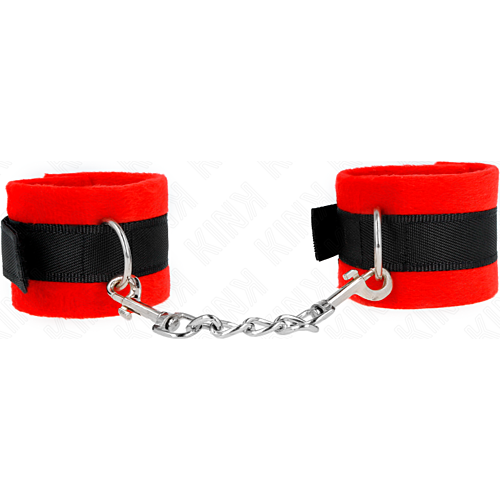 Kézbilincs KINK BEGINNER FUR HAND CUFFS BLACK-RED