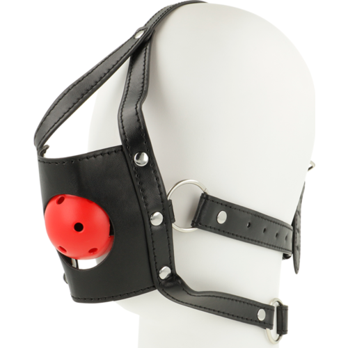 Muzzle SM OHMAMA FETISH bőr maszk légáteresztő golyóval