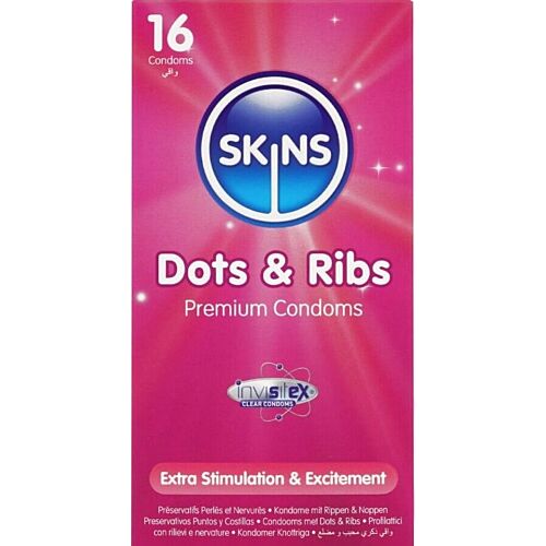 Kondom SKINS Dots & Ribs prémium csomag 16 db