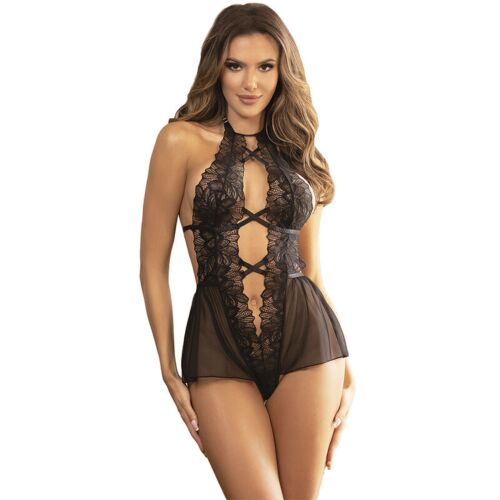 Teddy SUBBLIME - Halter nyakú fekete csipke L/XL
