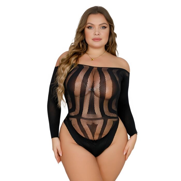 Bodysuit Lace Plus Size hossú ujjú áttetsző háttal Bodysuit Lace Plus Size hossú ujjú áttetsző háttal