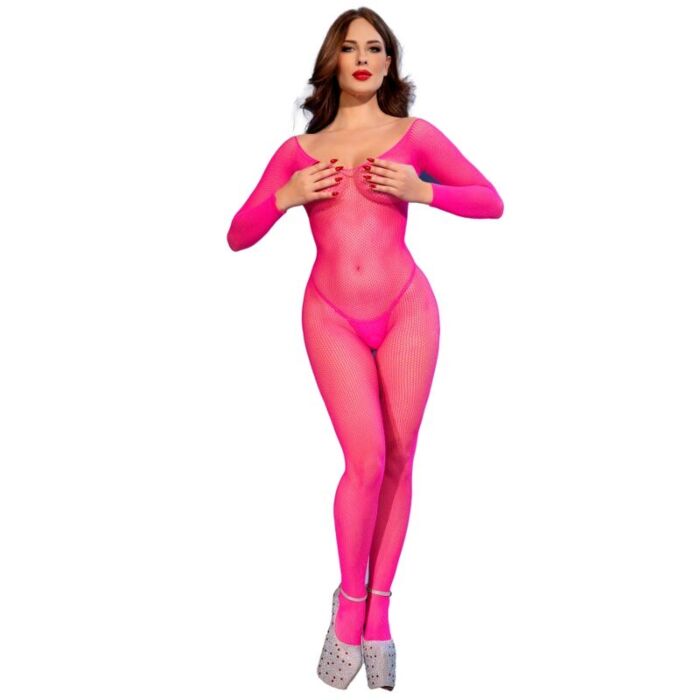 CHILIROSE - CR 4894 NEON PINK MESH BODYSTOCKING S/M CHILIROSE - CR 4894 NEON PINK MESH BODYSTOCKING S/M