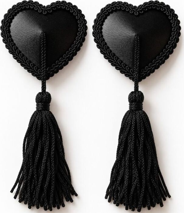 CHILIROSE ACCESORIES CR 4897 fekete, szív alakú mellbimbótakaró rojtos díszítéssel