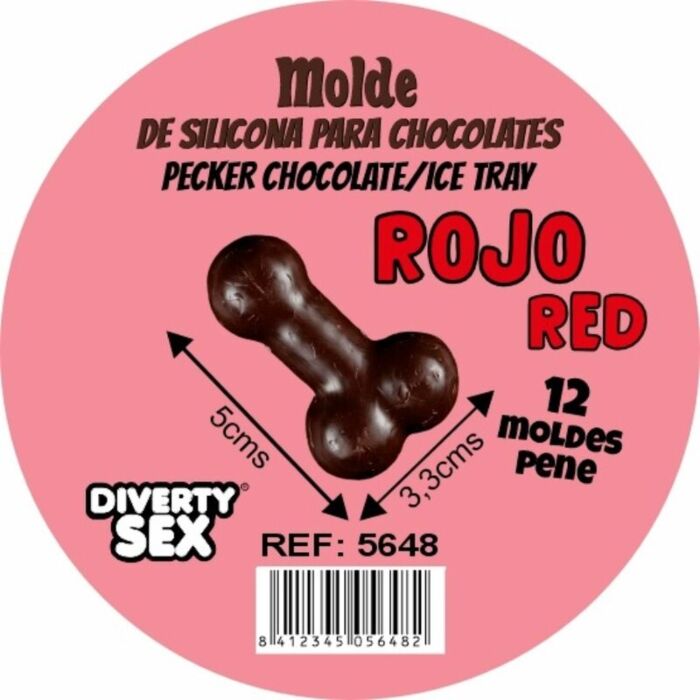 DIABLO PICANTE - CHOCOLATE MOLD WITH 12 SILICONE PENISES FOR HANGING RED DIABLO PICANTE - CHOCOLATE MOLD WITH 12 SILICONE PENISES FOR HANGING RED