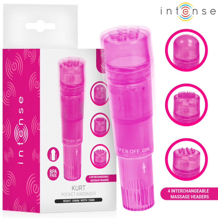 INTENSE FUN TOYS Kurt mini vibrátor 4 cserélhető fejjel, rózsaszín