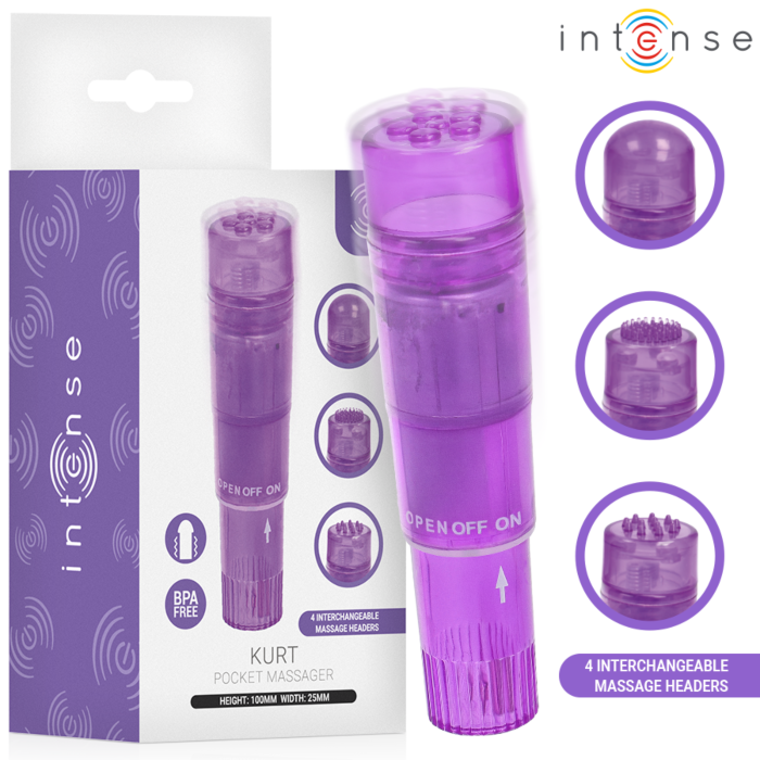 Masszírozó INTENSE FUN TOYS KURT MINI, 4 cserélhető fejjel, lila