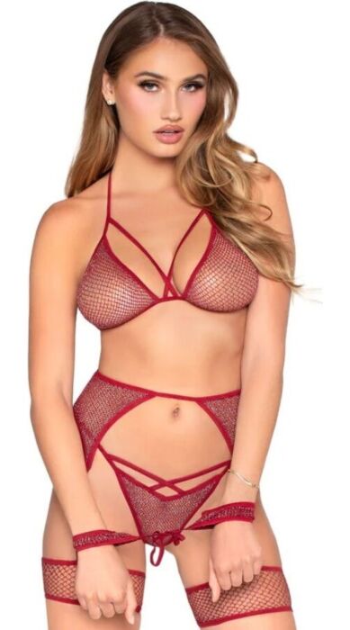 LEG AVENUE SETS 89362 piros, egyméretes harisnyatartós szett