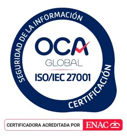 Az OCA ISO/IEC 27001 tanúsítási jele, ENAC-akkreditációval